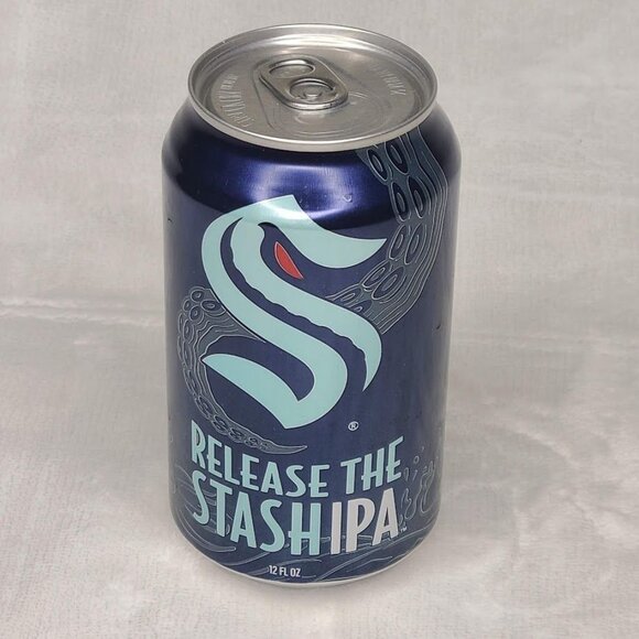 Hop Valley Release Stash IPA Seattle Kraken Empty Beer Can Bottom Opened 12oz - Picture 2 of 9